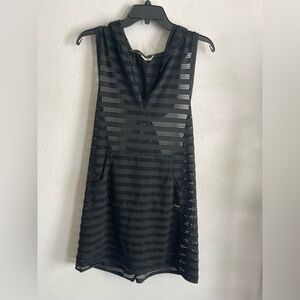 Calvin Klein Black Sleeveless Mini Dress with Sheer Stripe Panels